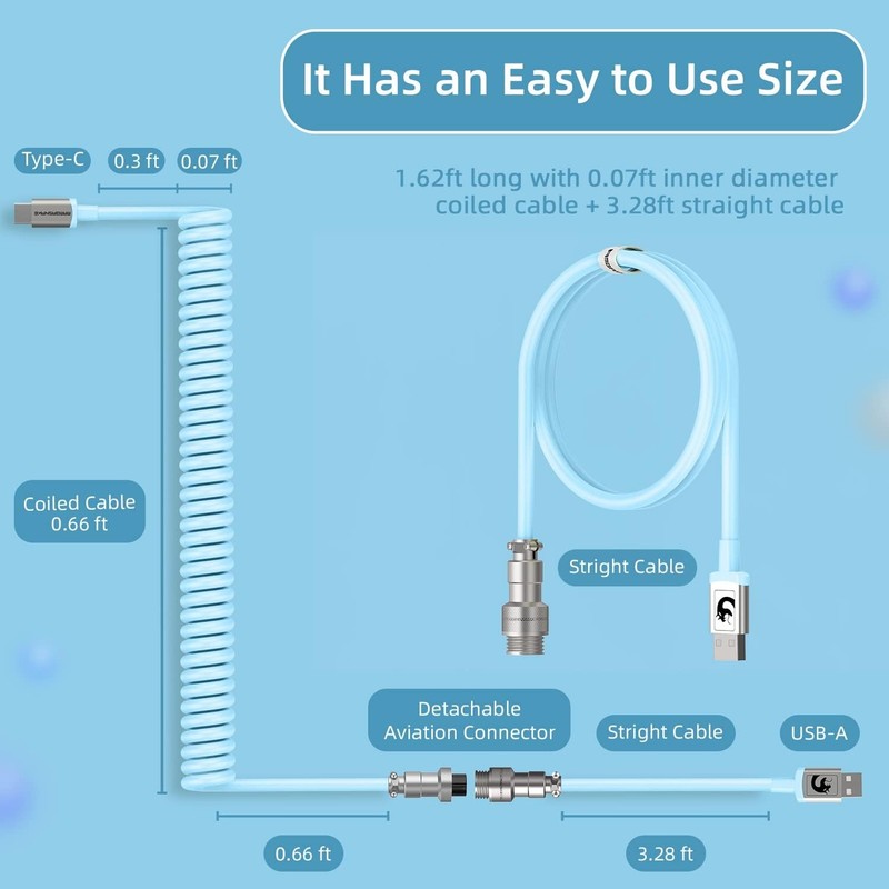 Gaming Keyboard Cable USB Type C Dual Sleeve Stable Connection 2.0m Blue gallery