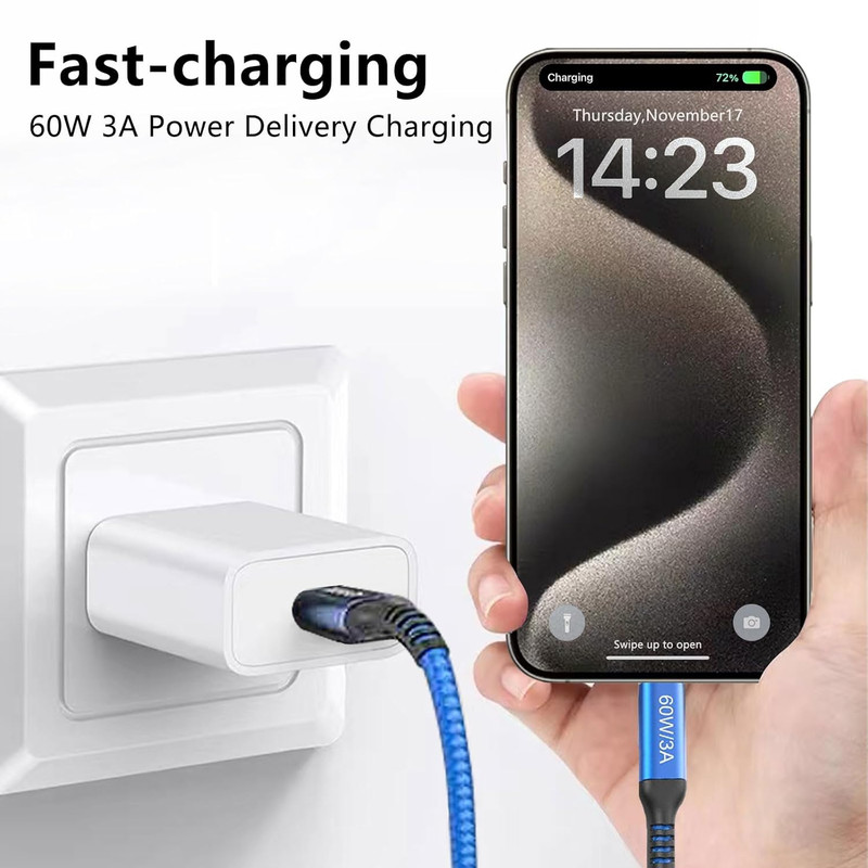 15Ft USB-C to USB-C Cable Long, 60W USB Type C Fast Charging PD Charger Braided gallery