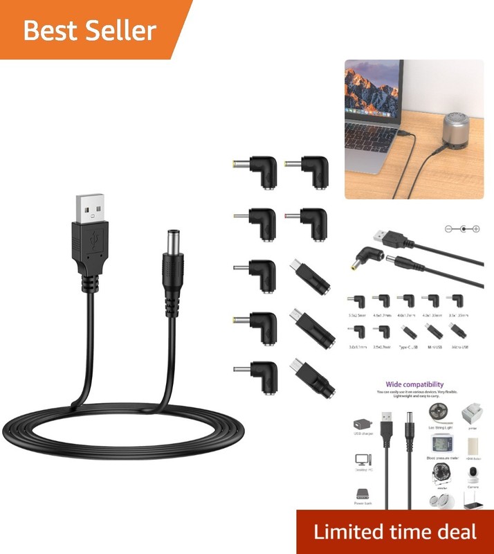 USB to DC 5V Power Cable with 10 Tips for Household and Portable Devices