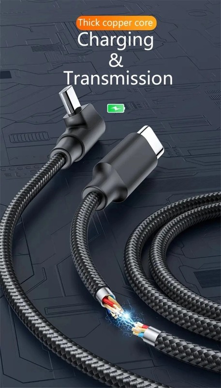 Braided Nylon USB C to USB C Cable Fast Charge 60W 90 Degree Right Angle gallery
