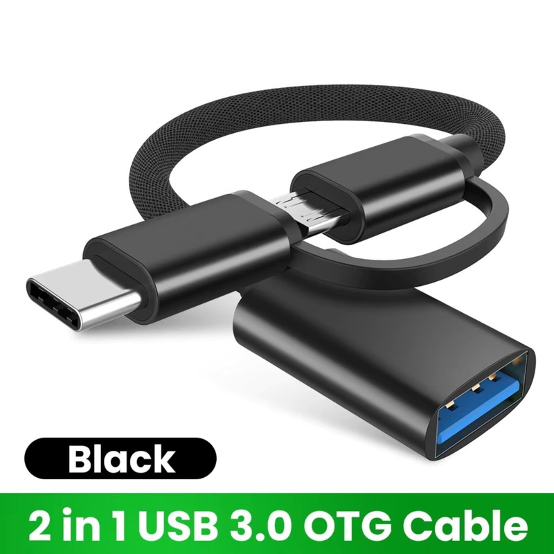 Type-C 2-in-1 Adapter Micro USB & USB 3.0 Female To USB-C Male Converter, Black