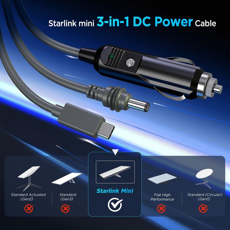 3 in 1 Starlink Mini Cable 10FT/ 3M, High-Speed USB C/Car Charger/DC to DC Re... gallery