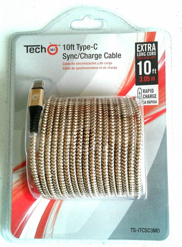 Type C USB-C Sync / Charger Gold Cable For Smartphones/tablets TECH 361 10FT