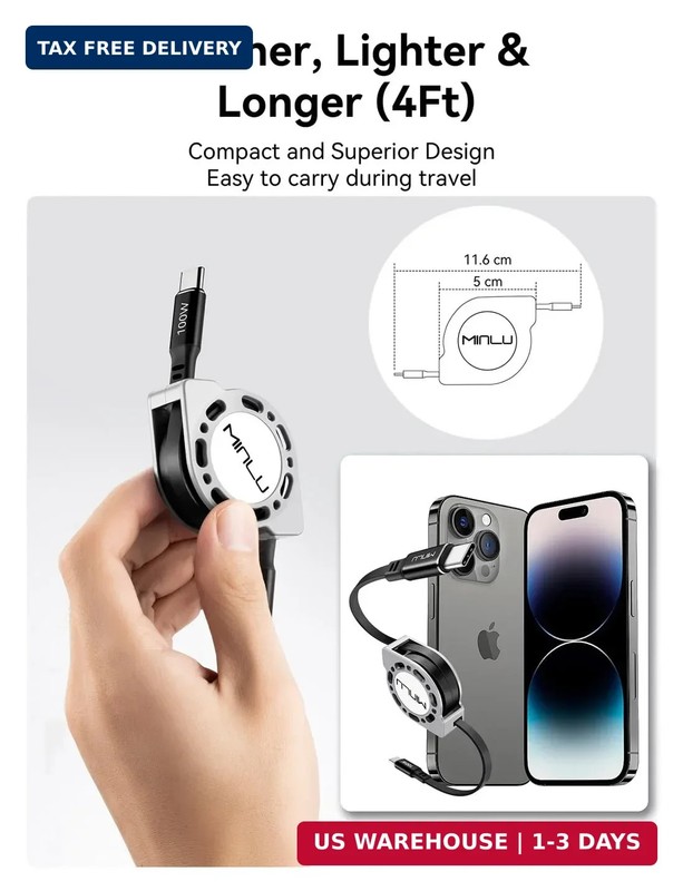 Retractable USB C to USB C Cable4 Ft, 2Pack,100W USBC 5A Fast Charging Cord FAST gallery