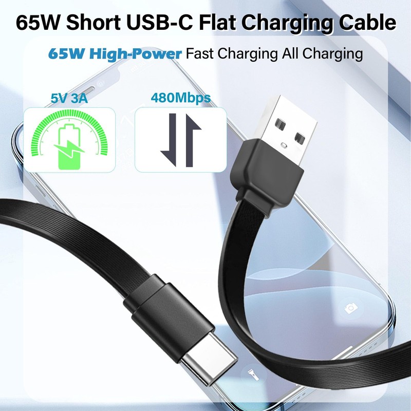 Flat USB to USB C Cable PD65W 3A Fast Charging USB 2.0 to Type-C Cord,Flexibl... gallery