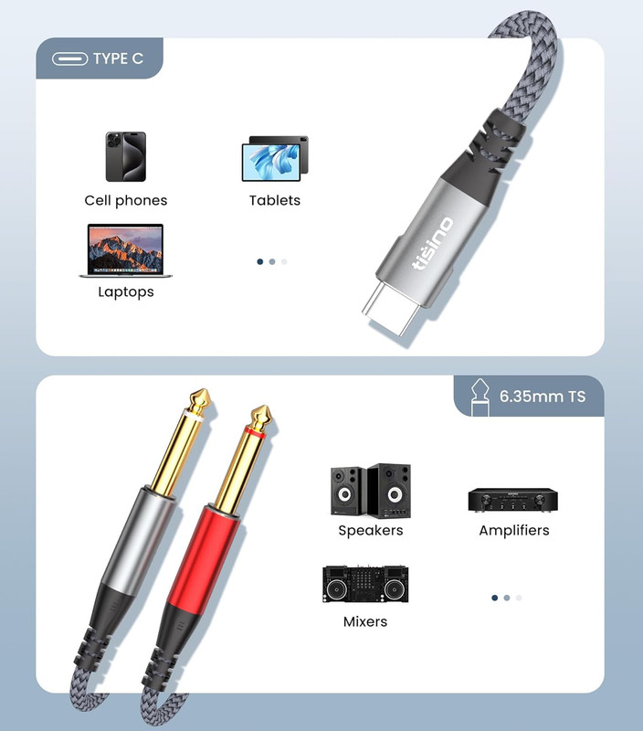 Tisino USB C to 1/4 Inch Audio Cable, USB C to Dual TS Mono Cable, 6.35Mm TS to gallery