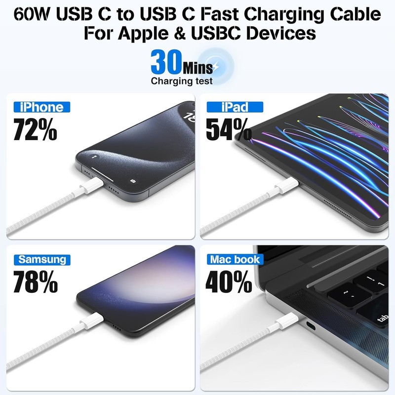 3x Original Carga Rapida USB-C De 60W Cable Cargador ParaiPhone 17 16 15 Pro Pl gallery