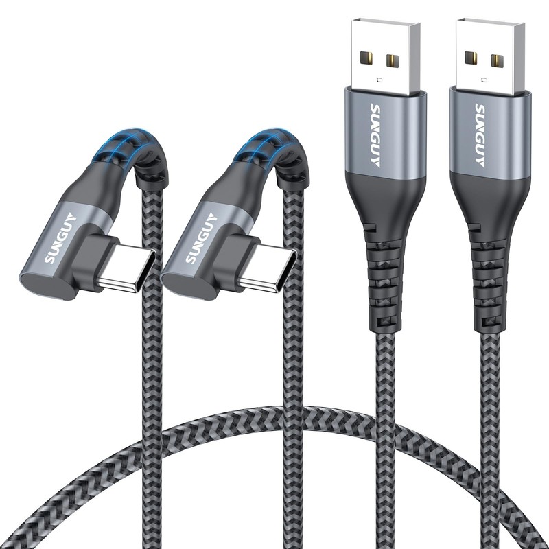 SUNGUY Right Angle USB C Cable 2FT [2Pack], 90 Degree USB-A to 2FT, Grey