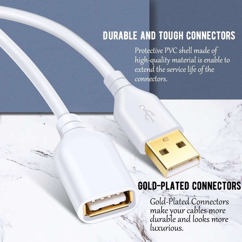 USB Extension Cable White 15ft, 2 Pack USB 2.0 Extender Cable Type A Male to ... gallery