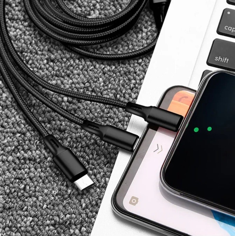 3 In 1 Fast Charger Data Cable USB C Mini iPhone 3.9' Nylon Sheath gallery