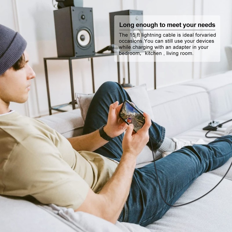 Cabepow 15 FT Extra Long iPhone Charger Cord,[Apple MFi 15 FT-1Pack, Silver gallery