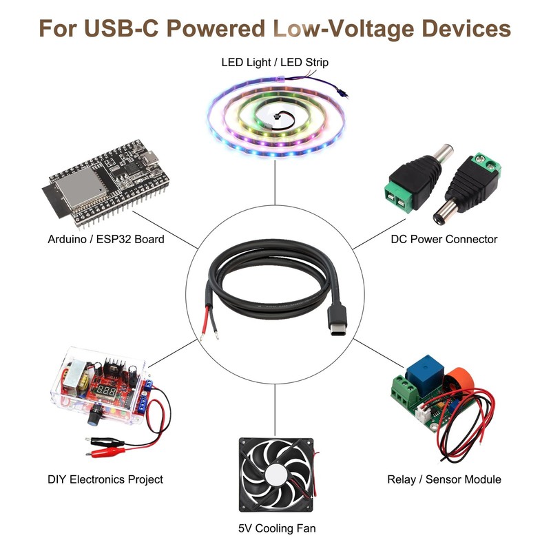 USB-C Power Pigtail Cable to Bare Wire, 20AWG 1M/3.3FT DIY Low Voltage Power ... gallery