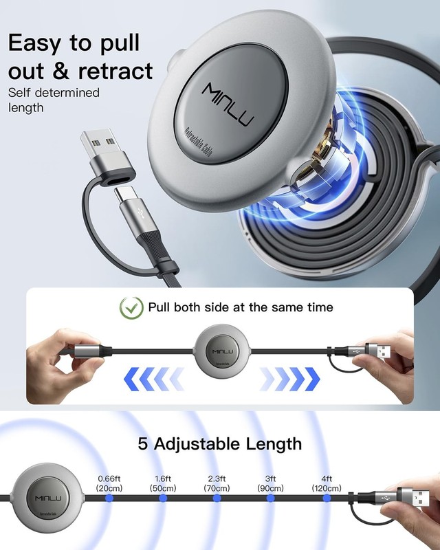 3 in 2 Multi Charging Cable,2Pack 4Ft Retractable Chargers for All Devices,Mu... gallery