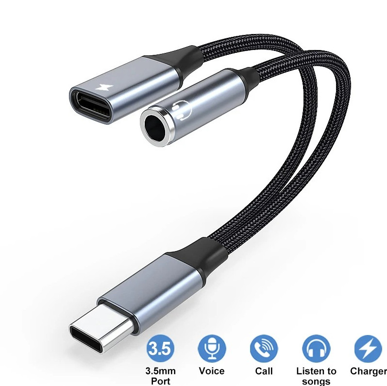 2-in-1 USB C to 3.5mm Jack Audio & Charging Adapter for Samsung Huawei gallery
