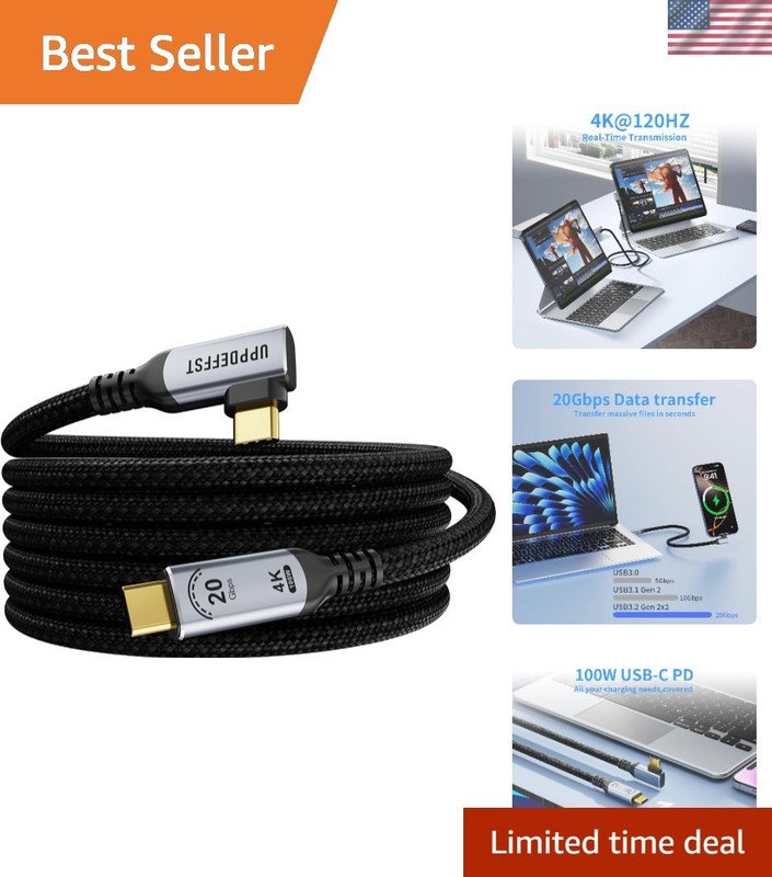Durable 10FT USB-C Cable with 90-Degree Design for Efficient Charging & Transfer
