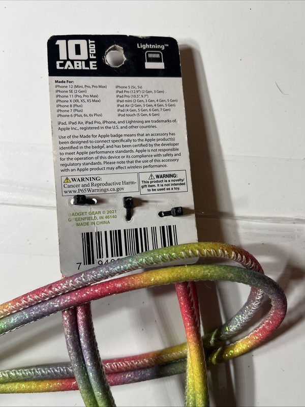 **RAINBOW GLITTER** Cable 10* ft Length Aluminum 2.4 AMPS (iphone -ipad -ipod) gallery