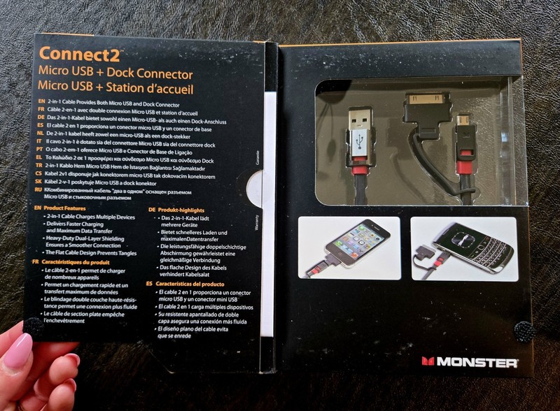 Monster Connect2 2-in-1 Cable Micro USB & Apple 30-Pin Dock Connector NIB NOS gallery