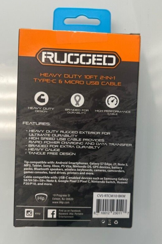 iHip Rugged Braided 2 in 1 Type C & Micro Cable 10FT gallery
