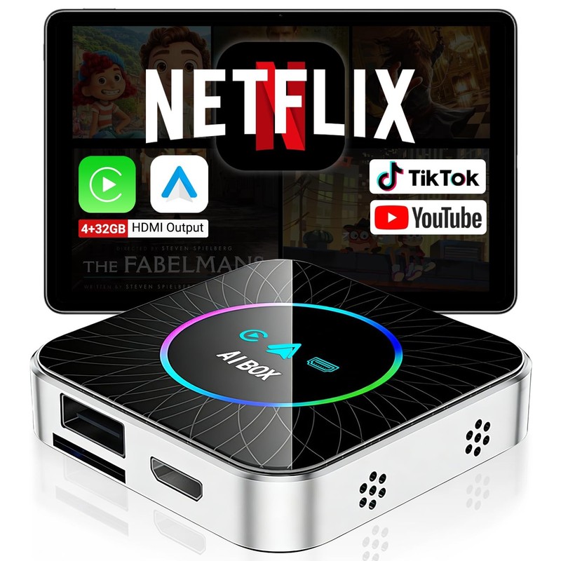 AI Box Carplay, 4+32GB Car Video Box for Netflix/YouTube/TikTok/TF Card & HDM…