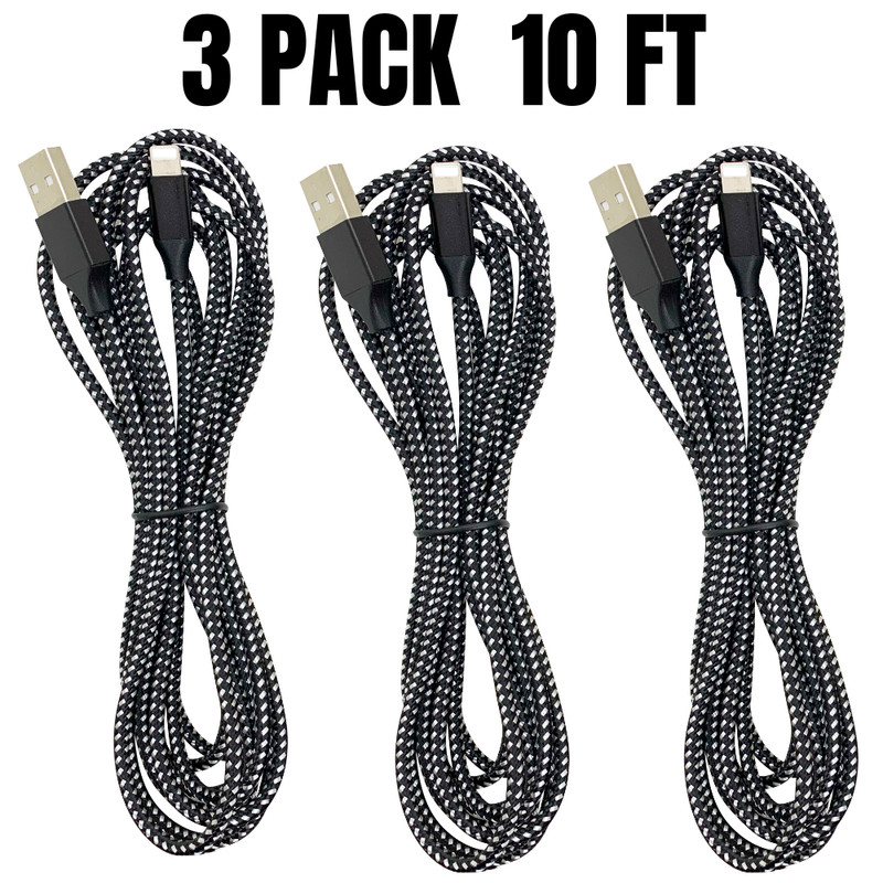 3Pack Adaptive Fast Charger Block Braided USB Charging Cord 10Ft For iPhone 14 8