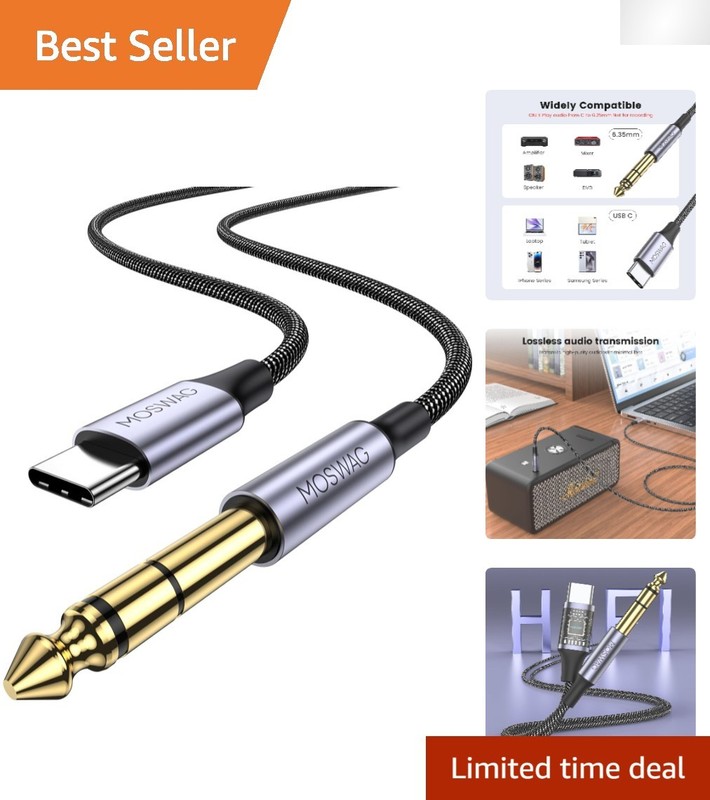 3.28FT USB-C to 6.35mm Hi-Fi Stereo Audio Cable | Braided Gold-Plated Design