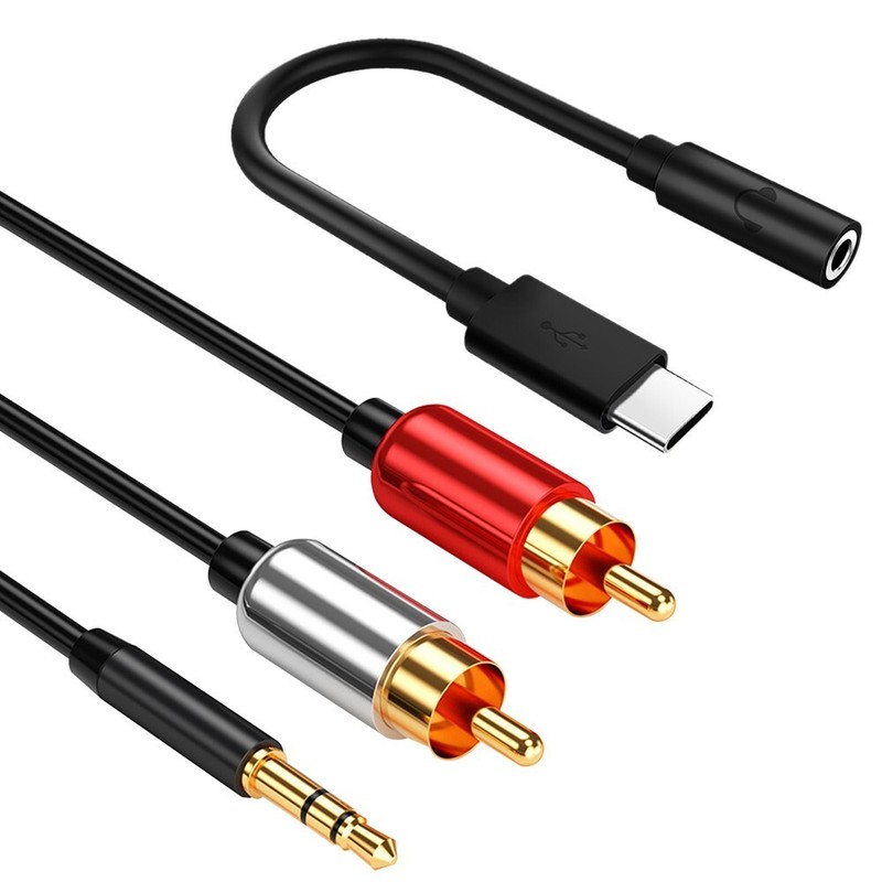 Type C to 3.5mm Audio Jack Adapter w/ DAC Chip RCA Cable for HTC U11 Plus Mobile
