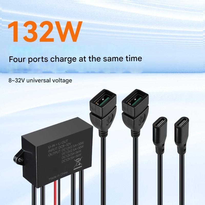 12V 24V to Type C USB Car Charging Fast Charging Waterproof For 12V 24V Vehicles
