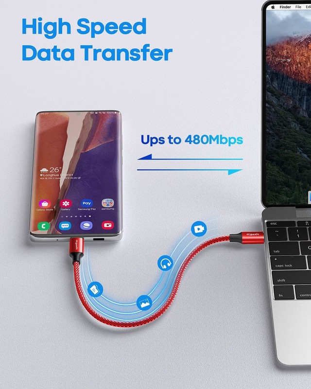 USB C Cable 1ft 2Pcs 60W Fast Charging TypeC to TypeC Cord Durable Charger Set gallery