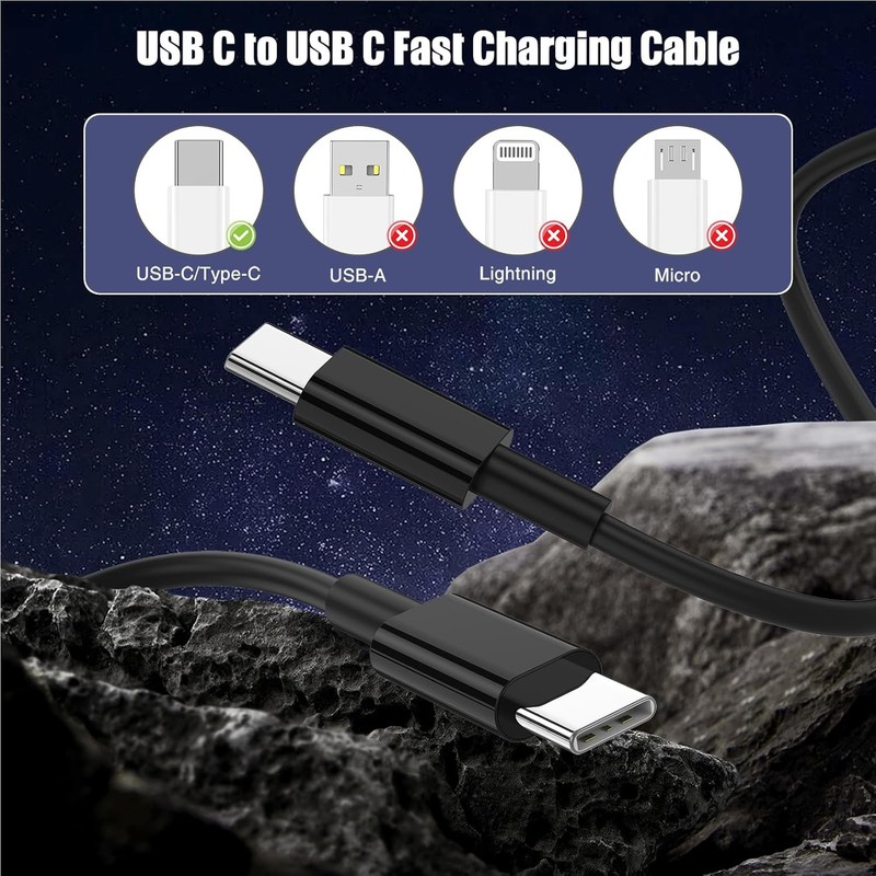 6.6Ft USB-C to USB-C Fast Charging Cable Type C Cable Cord For Samsung 1PC Black gallery