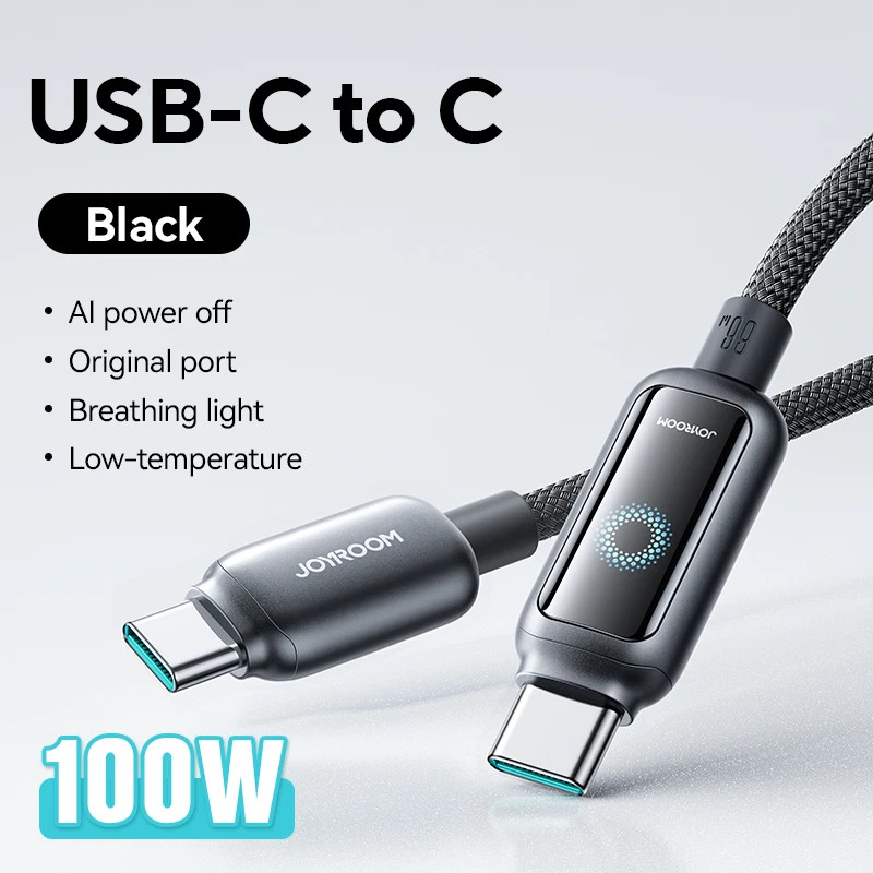 Joyroom 100W USB-C to USB-C Fast Charging Cable 1.2m Auto Power-Off Nylon Braid
