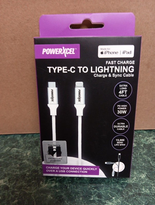 PowerXcel FastCharge USB Type-C To Type-C Charge & Sync Cable 4 ft Black 30W New