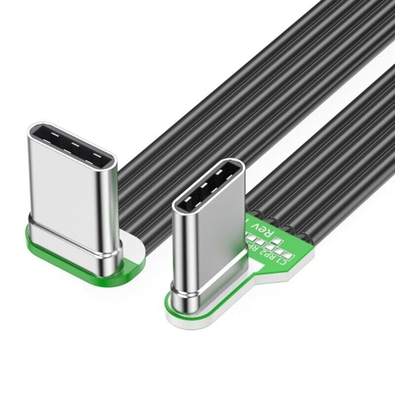 Flexible Flat Silicone USB-C to USB-C Angled Cable for Camera Smartphone Tablet