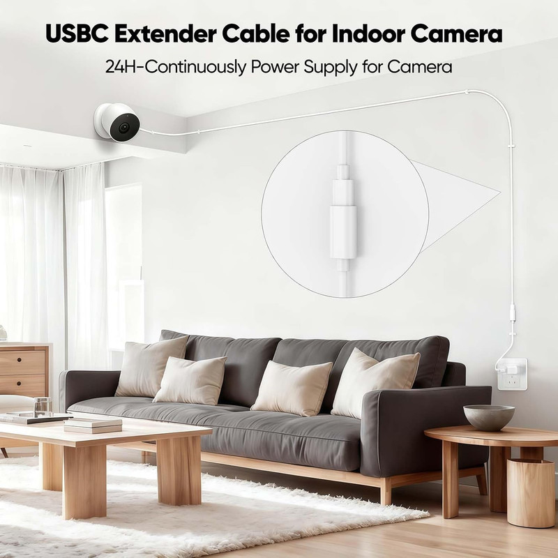 25FT USB C Extension Cable for Ring Solar Panel, White Waterproof USBC Male to F gallery