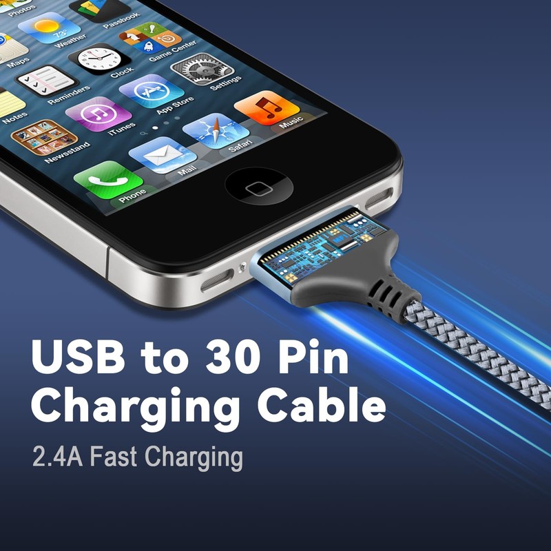30Pin USB Charger Cable Nylon Braided Phone Charging Cord Older Devices 3.3FT gallery