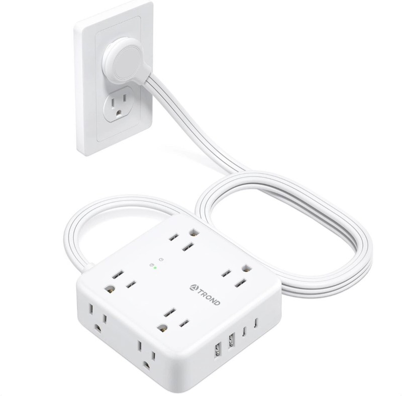 TROND 5ft Flat Extension Cord with 2 USB C, 6 Plug Ultra Thin Flat Plug