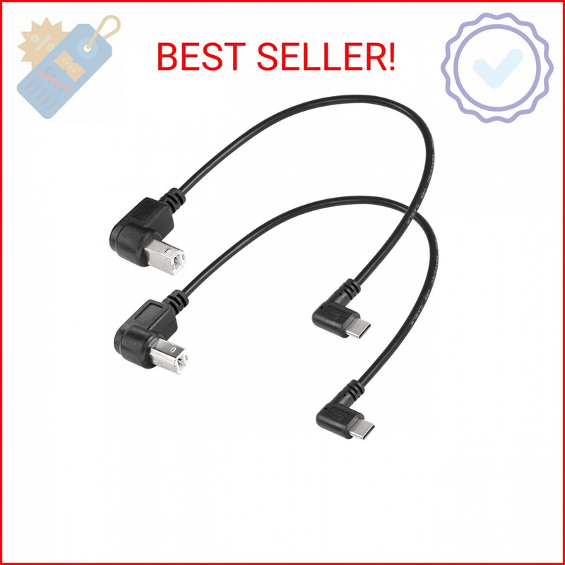 SinLoon 2 Pack 11.8 inch USB B to Type C Male Printer Cable, Right Angled, for P