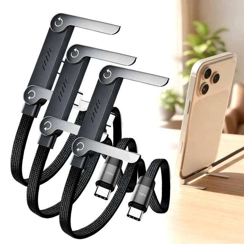 3PC 2-in-1 Invisible Holder Charger Cable–240W Fast Charging Cord W/ Phone Stand gallery