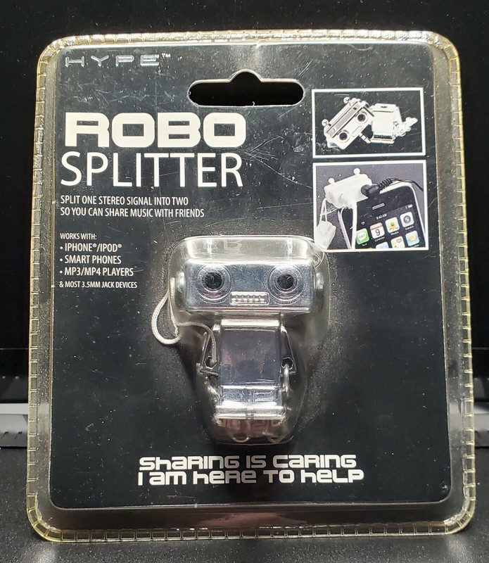 New Hype ROBO Splitter, Dual 3.5mm Audio Jack Splitter Keychain, Silver, Robot