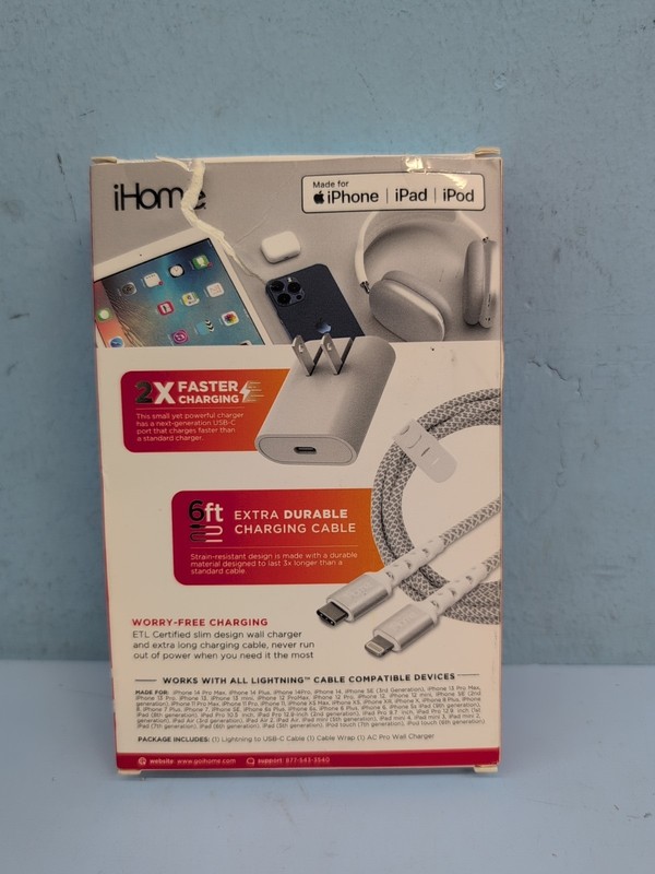 iHome Wall Charger Fast Charging Cable USB C 6ft White gallery
