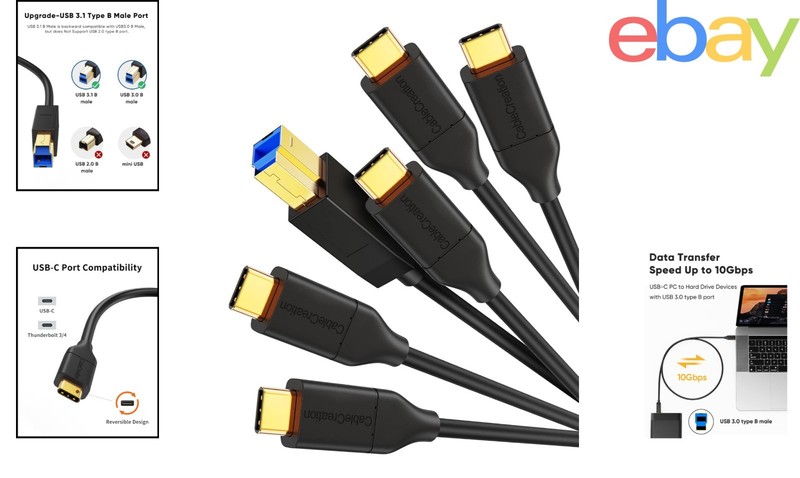 USB 3.1 Type C to B Cable, 4FT for Fast Data Transfer, Ideal for Various Devices gallery