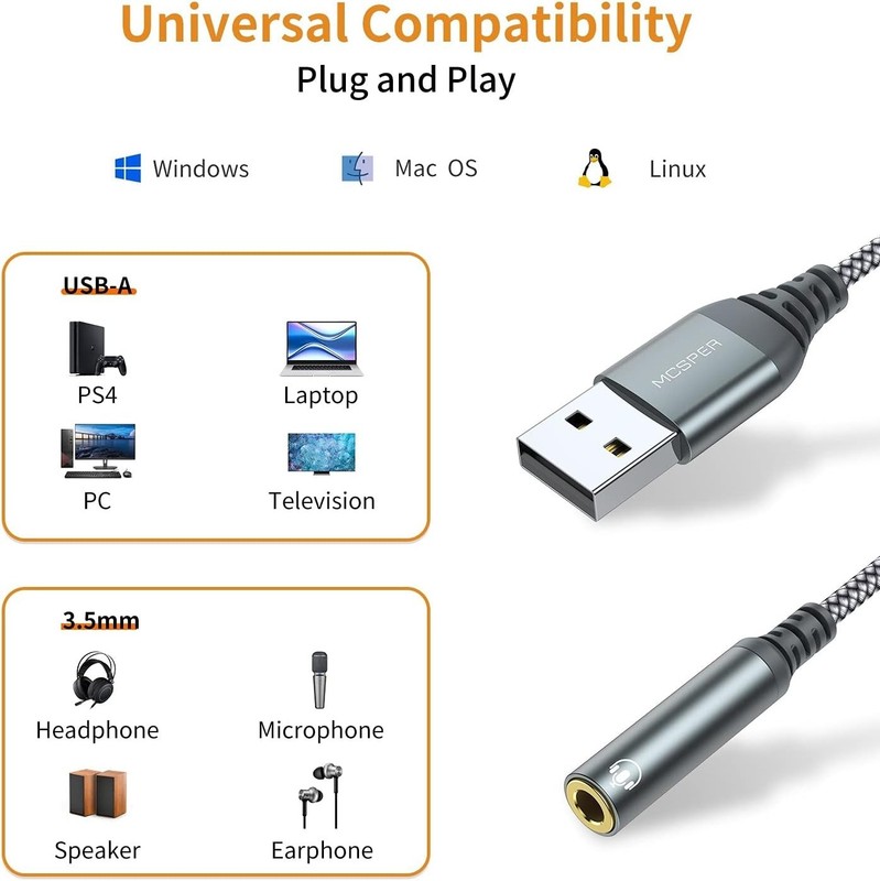 Durable USB to Audio Jack Adapter with High-Definition Sound - Compact Design gallery