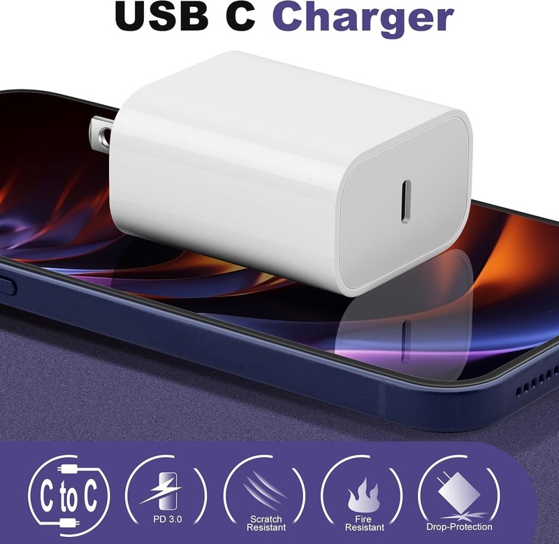 PD Fast Charger Block Braided Type USB C To USB C Cable Lot For iPhone15 16e 17