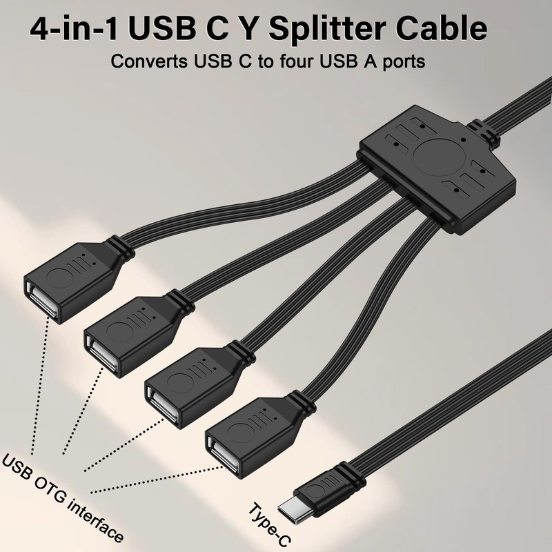 Flat Type C to Multi USB A Splitter Cable USB C Male to 4 USB A Female 2.0 OT... gallery
