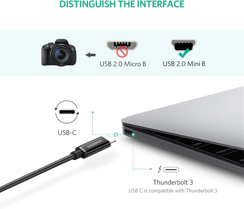 UGREEN Mini USB to USB C Cable Compatible with Mini B Devices - PVP Black 3 Ft gallery