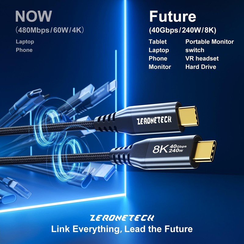 USB4 40Gbps for Thunderbolt 4 Cable 5FT 2-Pack, USB C Monitor Cable 8K60Hz/Du... gallery