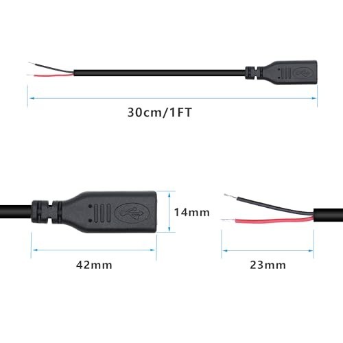 USB C Power Pigtail Cable 1FT 24AWG 5V 3A Type-C Female to Bare Wire DIY Cord, 6 gallery