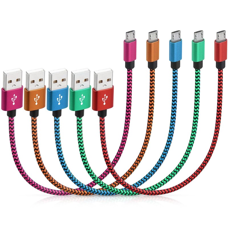 Short Micro USB Cable 5-Pack 1ft Braided Android Charging and Data Cord Bulk …