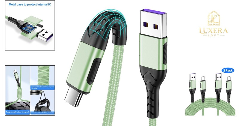 2 Pack 6ft USB C Charging Cables Fast Data Sync for Phone Tablet Laptop Green gallery