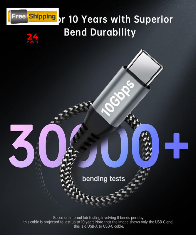 USB C Data Cable 10Gbps Sync 3ft, 3.2 Gen2 A to 3FT, Black-and-White gallery