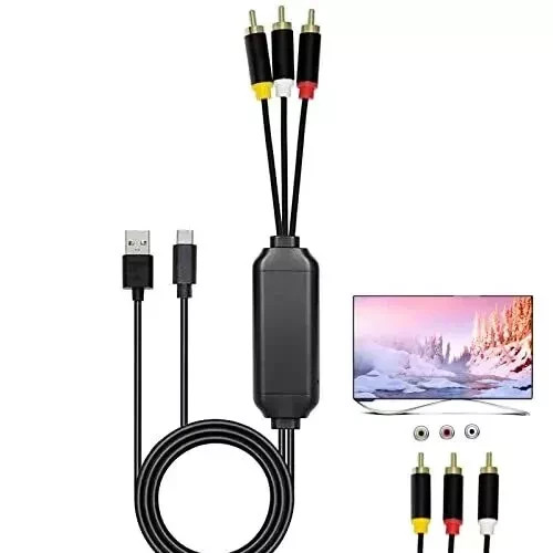 ECDREAM USB C to RCA Cable Adapter, 6Ft Type-C to RCA Cable with USB A(Chargi…